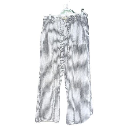 Blue White Pin Stripes Flowy Beach Pants Elastic Waist Band Straight Leg GG17 - Picture 1 of 8